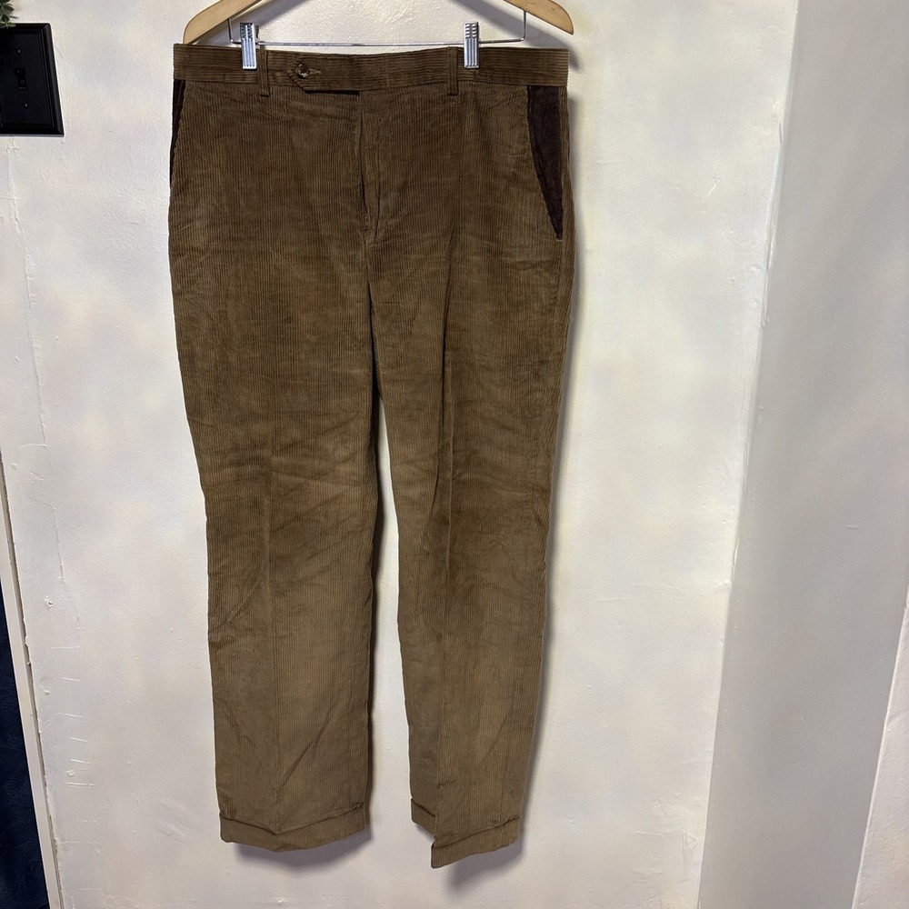 Paul Fredrick Pleated Front Straight‎ Leg Corduroy Pants Men's 41x29 Tan